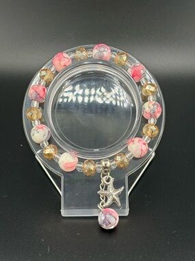 Pink Marble Beaded Bracelet with Starfish Charm